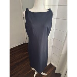 MM LaFleur Dress Womens 16 Navy Sleeveless Sheath Boatneck Made in USA Stretch